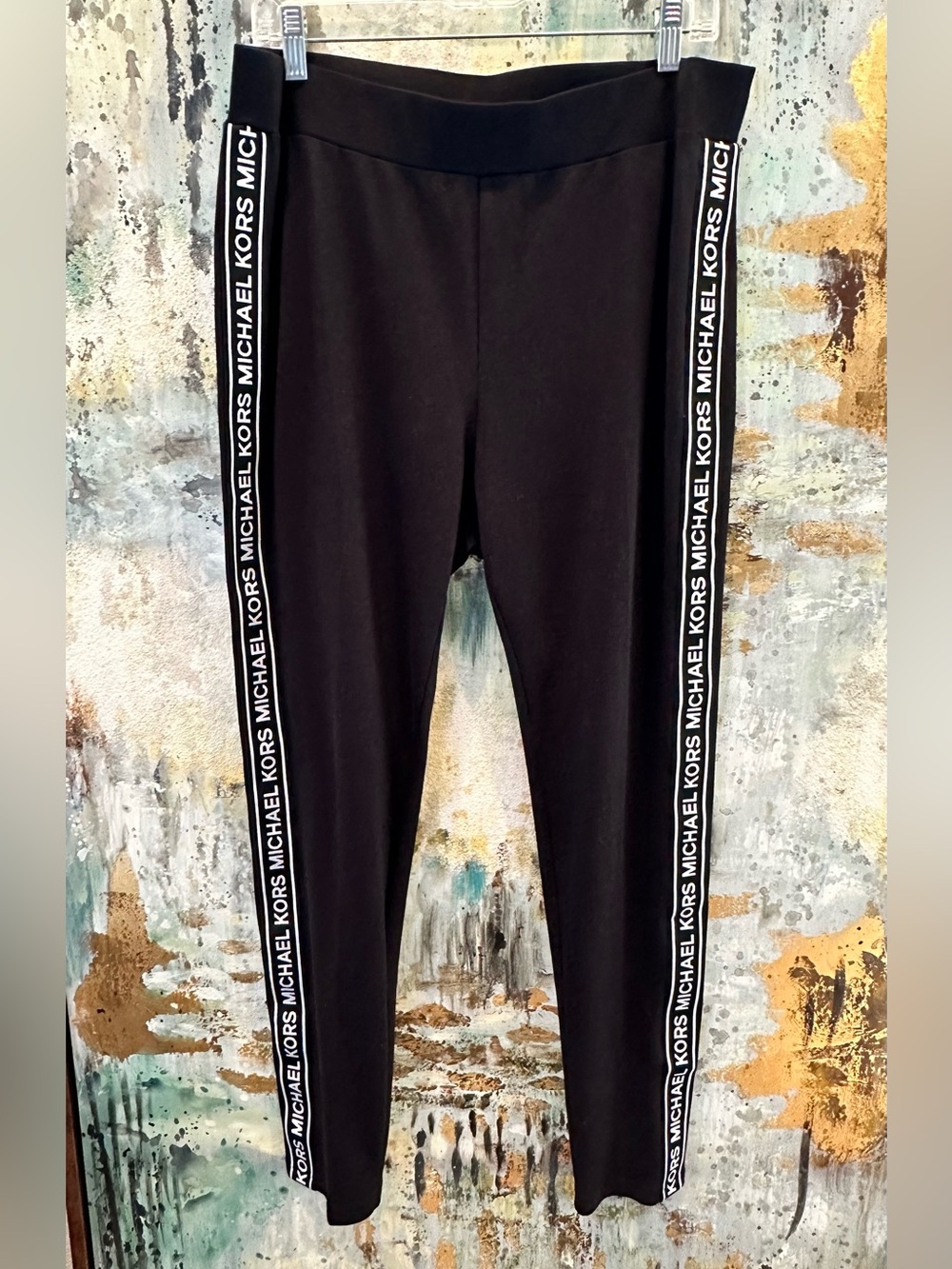 Michael Kors Women’s Black Logo-Tape Trim Athleisure Pants Size 1X